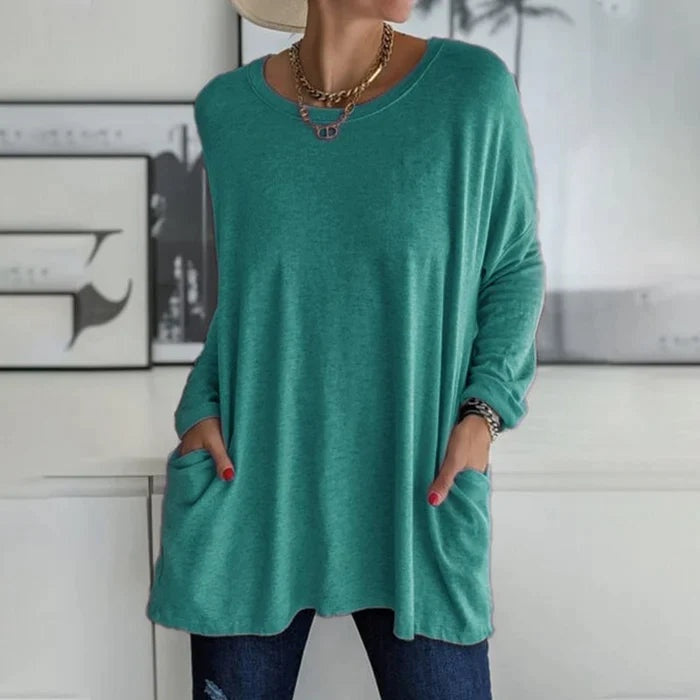 Helena | Top Oversized Mulher Manga Comprida com Bolsos