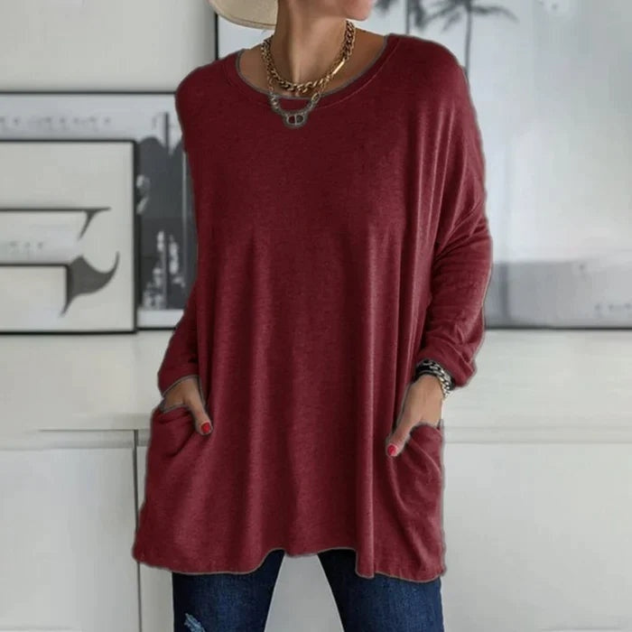 Helena | Top Oversized Mulher Manga Comprida com Bolsos