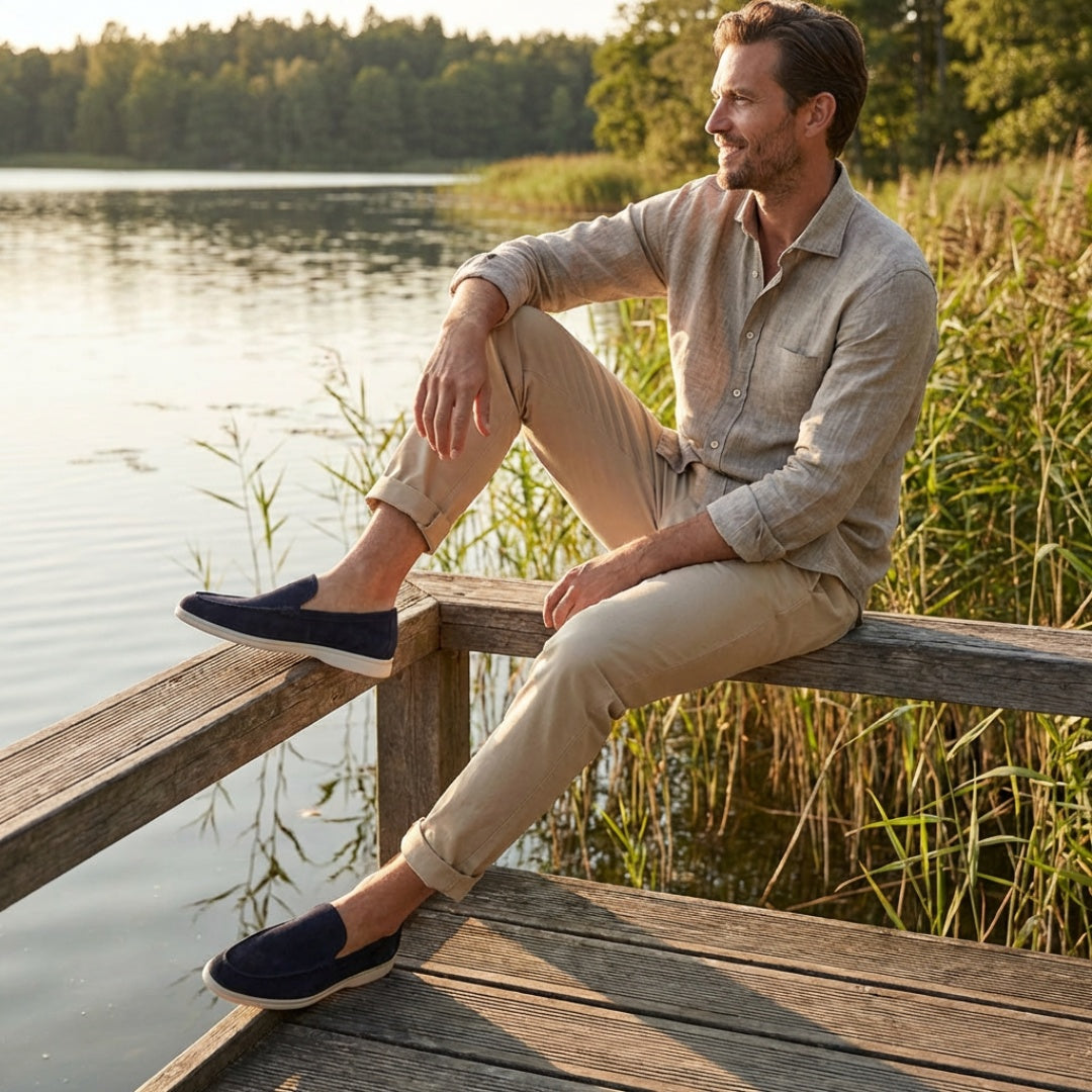 Henrique | Mocassins de Camurça Homem Slip-On Sola Contraste