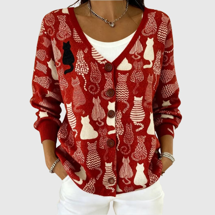 Inês | Camisola de Malha com Riscas Mulher Decote em V com Botões