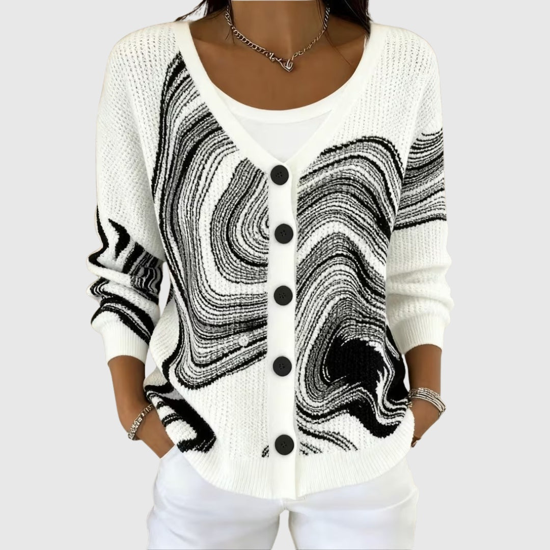 Inês | Camisola de Malha com Riscas Mulher Decote em V com Botões