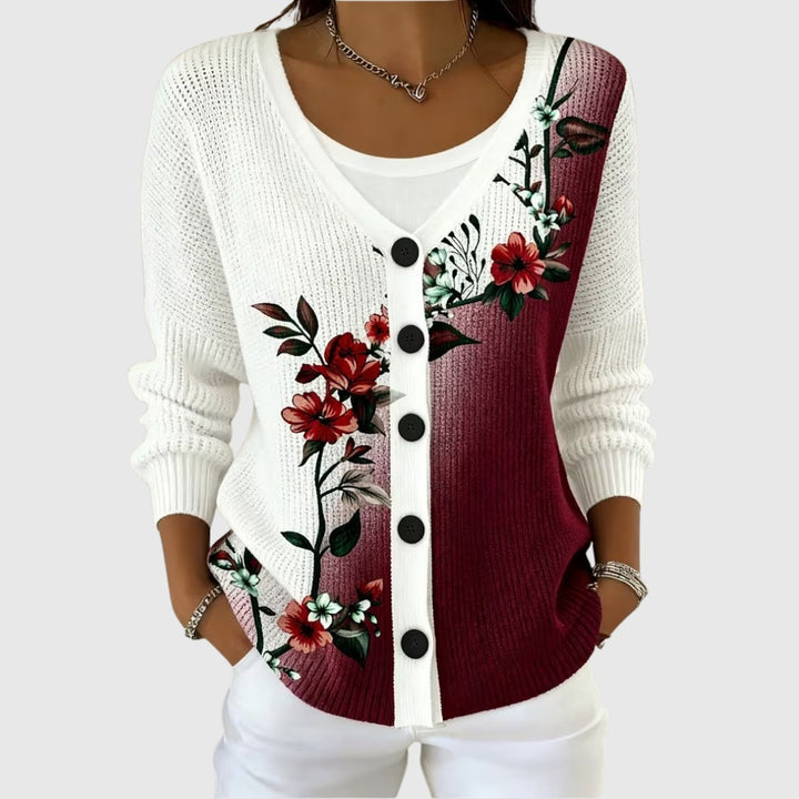 Inês | Camisola de Malha com Riscas Mulher Decote em V com Botões