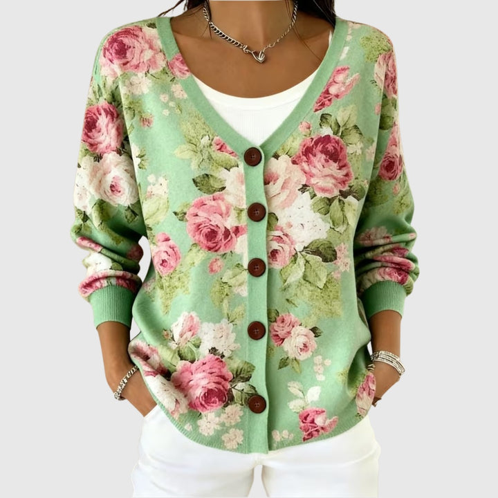 Inês | Camisola de Malha com Riscas Mulher Decote em V com Botões