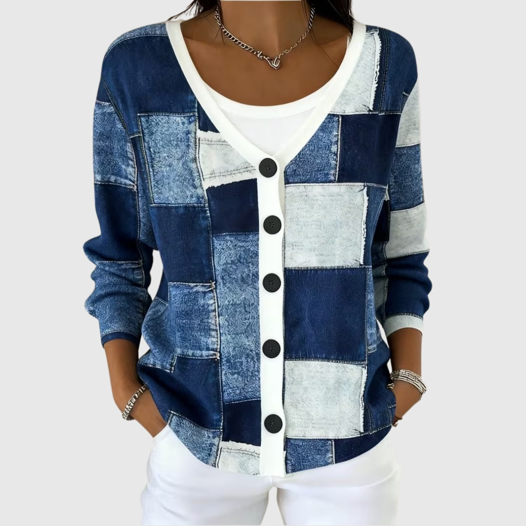 Inês | Camisola de Malha com Riscas Mulher Decote em V com Botões