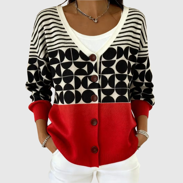 Inês | Camisola de Malha com Riscas Mulher Decote em V com Botões
