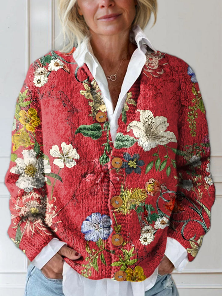 Inês | Cardigan Floral Vintage Mulher Botões Manga Comprida