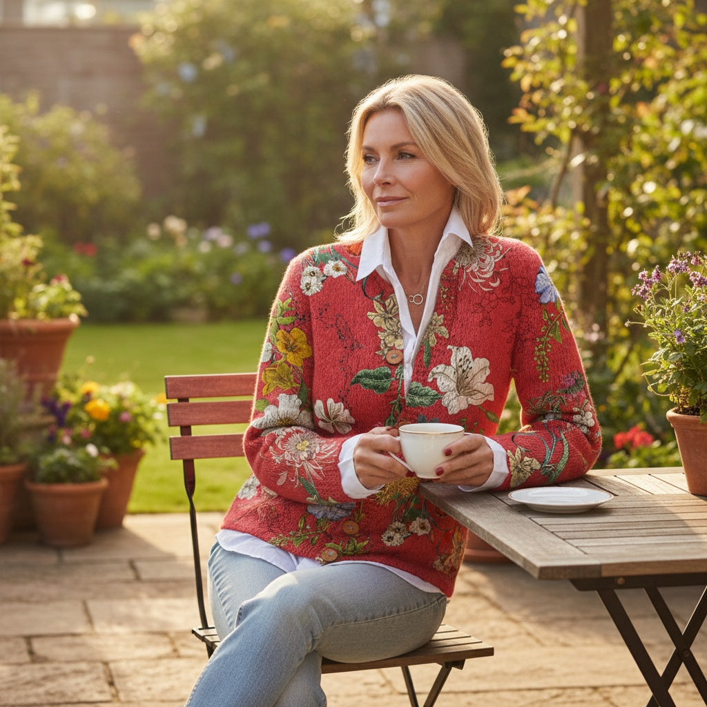 Inês | Cardigan Floral Vintage Mulher Botões Manga Comprida