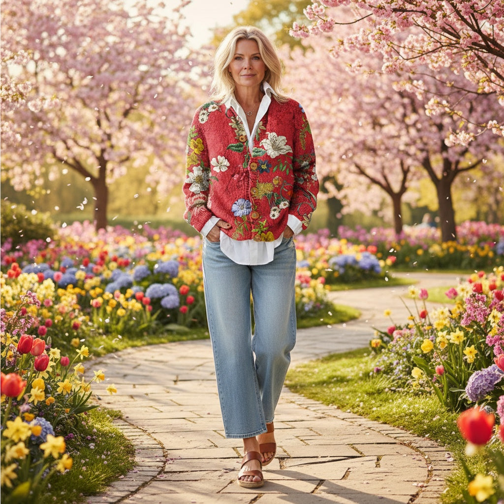 Inês | Cardigan Floral Vintage Mulher Botões Manga Comprida