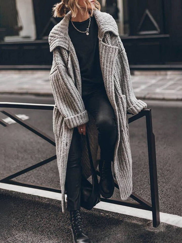 Inês | Casaco de Malha Comprido Mulher Oversize Gola Ampla