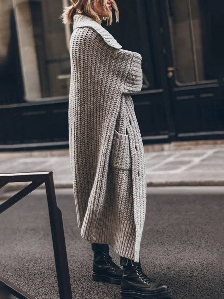 Inês | Casaco de Malha Comprido Mulher Oversize Gola Ampla