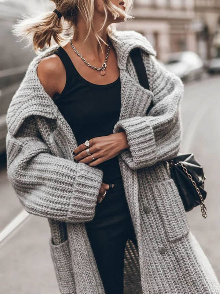 Inês | Casaco de Malha Comprido Mulher Oversize Gola Ampla