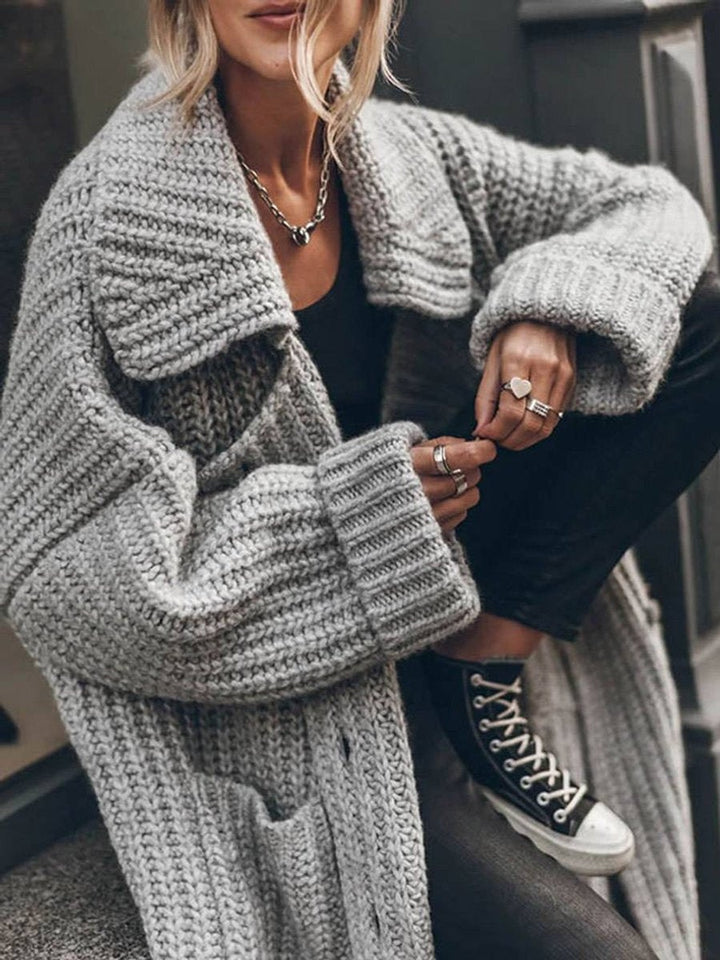 Inês | Casaco de Malha Comprido Mulher Oversize Gola Ampla