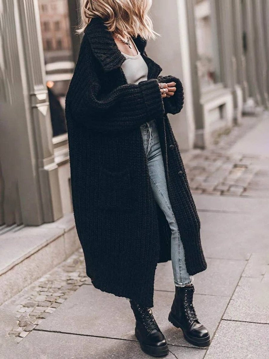 Inês | Casaco de Malha Comprido Mulher Oversize Gola Ampla