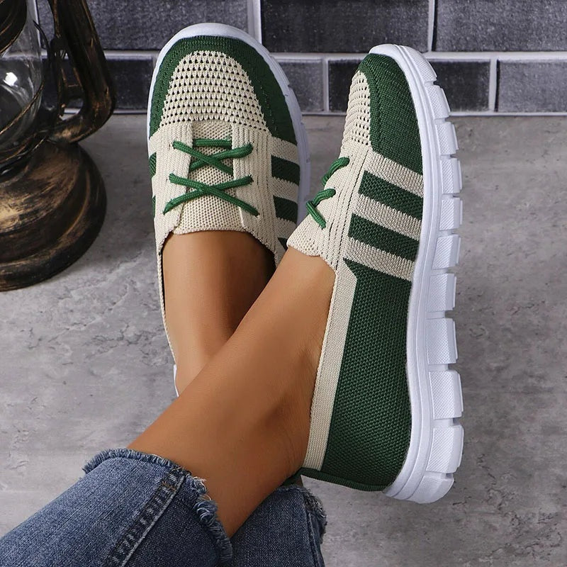Inês | Sapatilhas Desportivas Tricot Mulher Slip-On Riscas