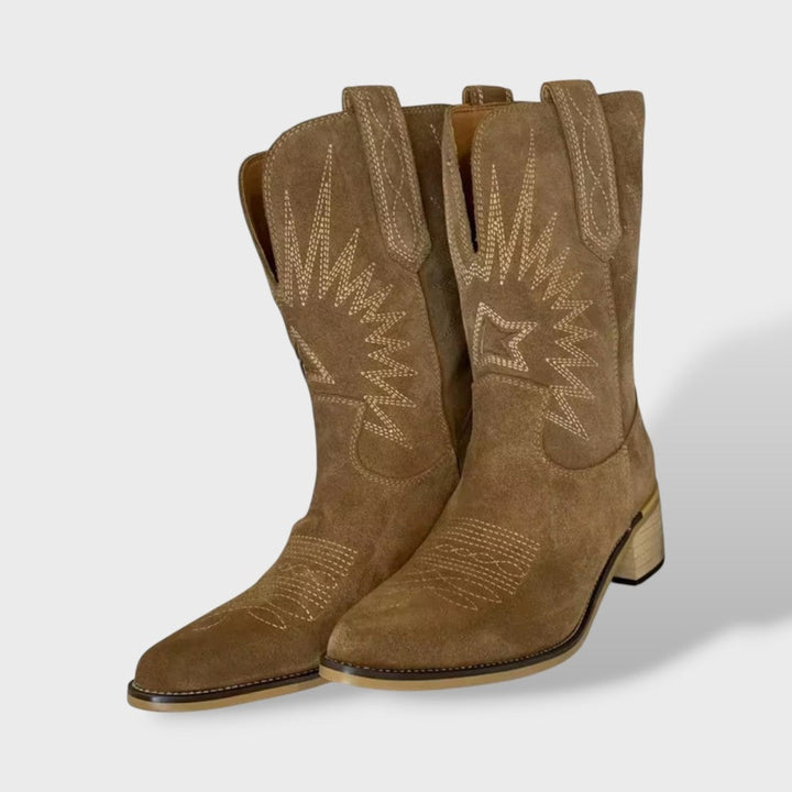 Irina | Botas Cowboy de Camurça Mulher Bordadas Cano Alto