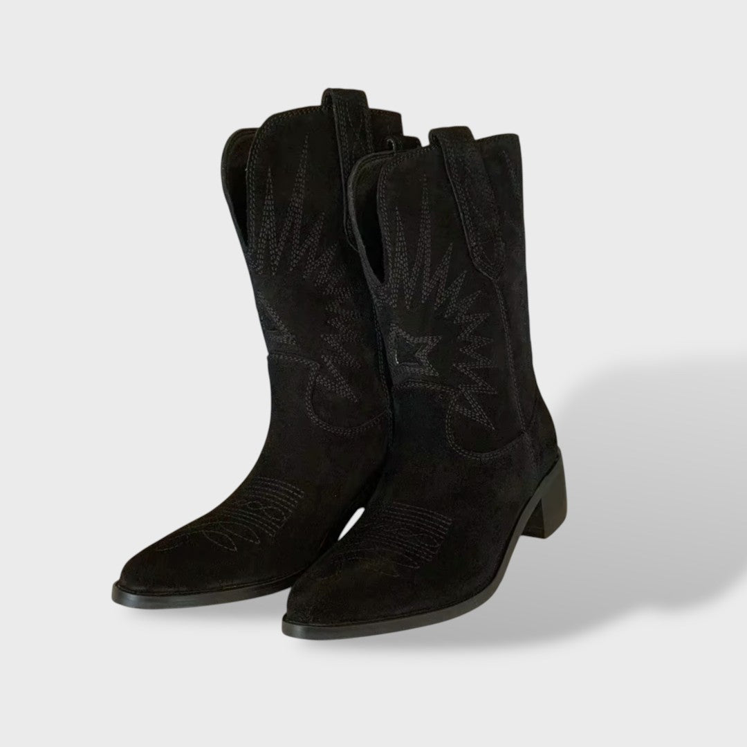 Irina | Botas Cowboy de Camurça Mulher Bordadas Cano Alto