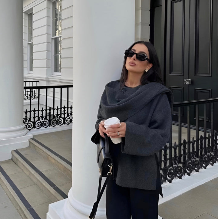 Irina | Poncho de Lã Mulher Assimétrico com Gola