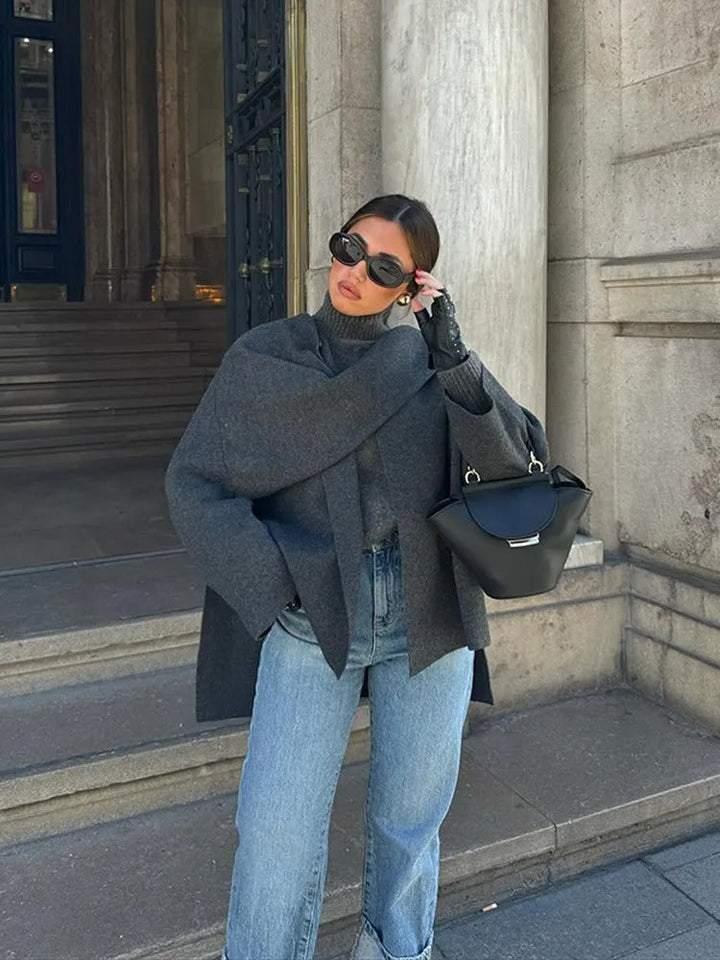Irina | Poncho de Lã Mulher Assimétrico com Gola