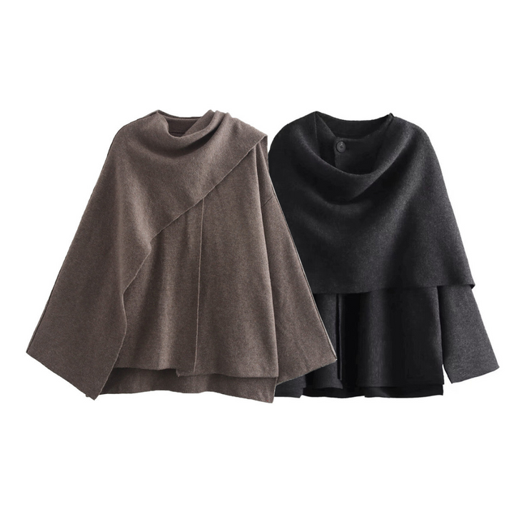 Irina | Poncho de Lã Mulher Assimétrico com Gola