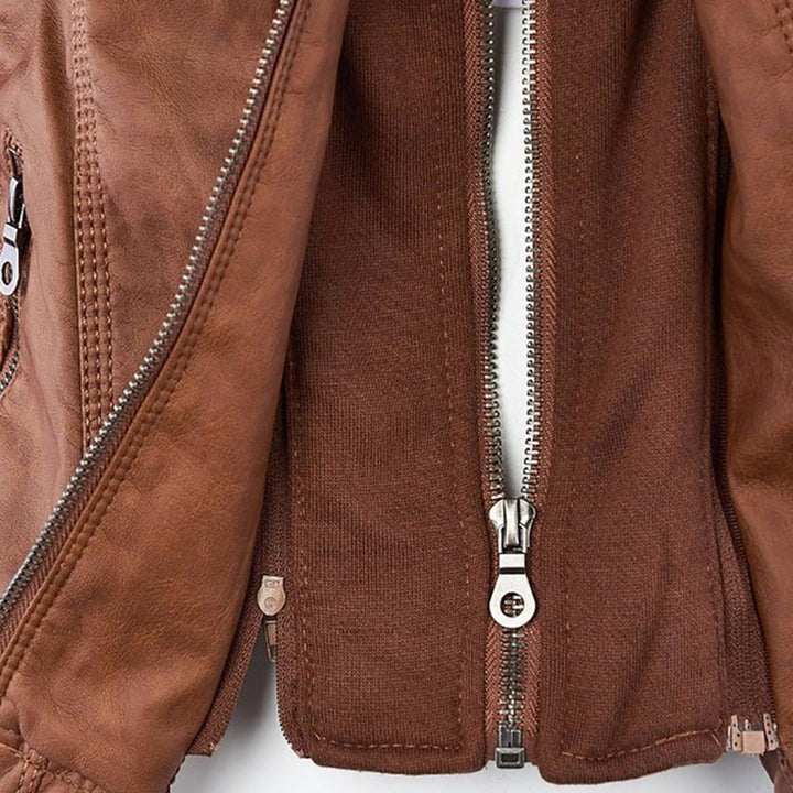 Isabel | Casaco Couro Mulher Biker com Capuz Removível