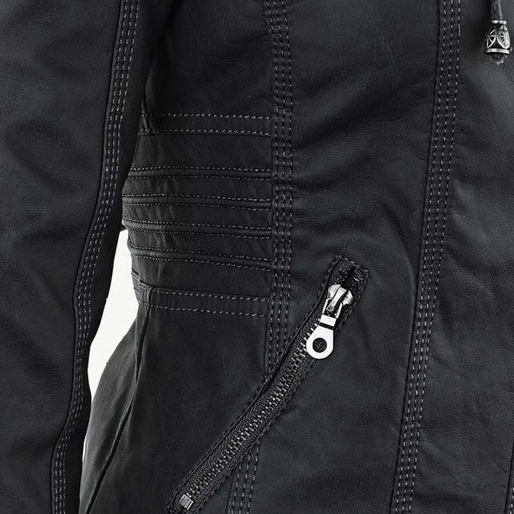 Isabel | Casaco Couro Mulher Biker com Capuz Removível