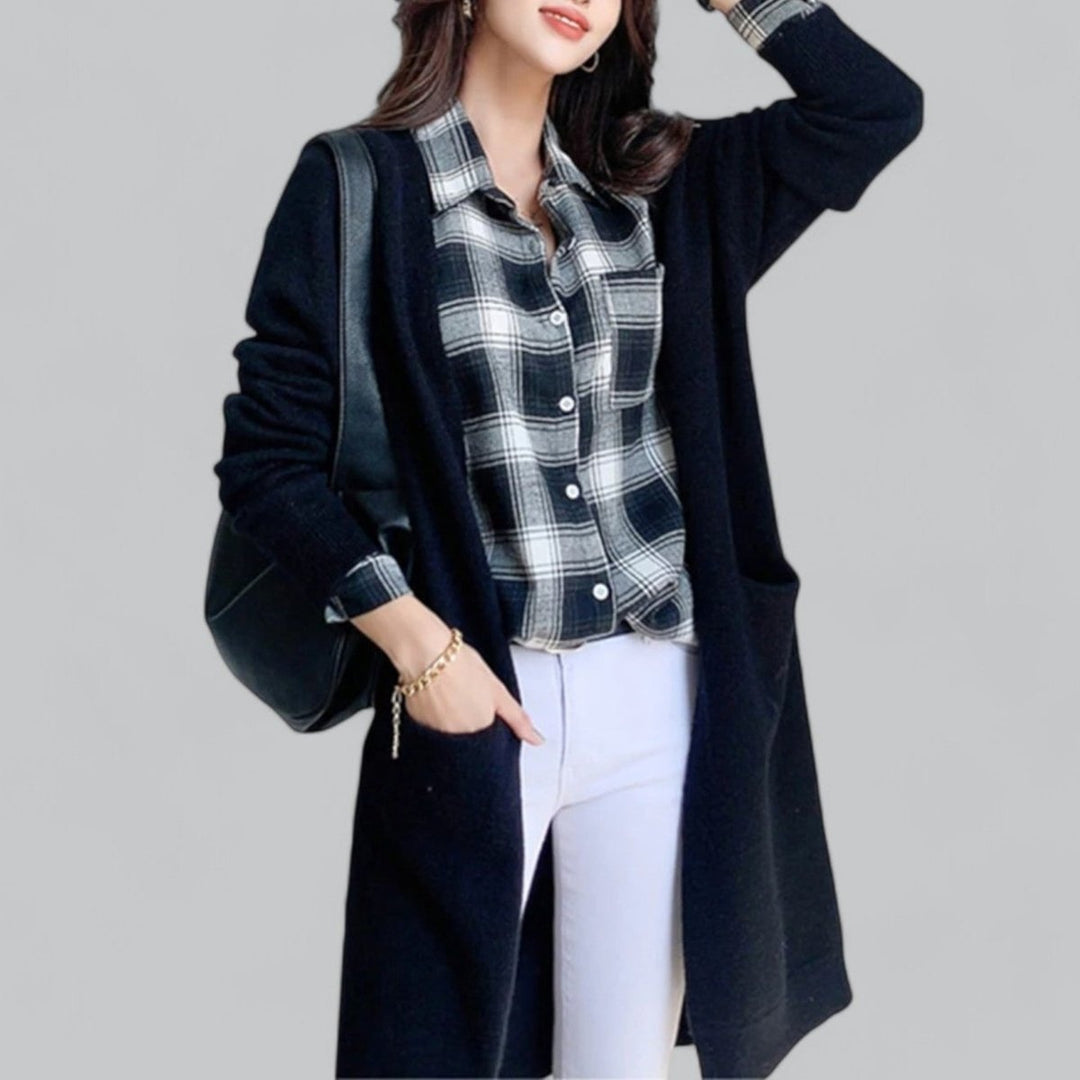 Isabel | Casaco de Malha Comprido Mulher Oversize Frente Aberta