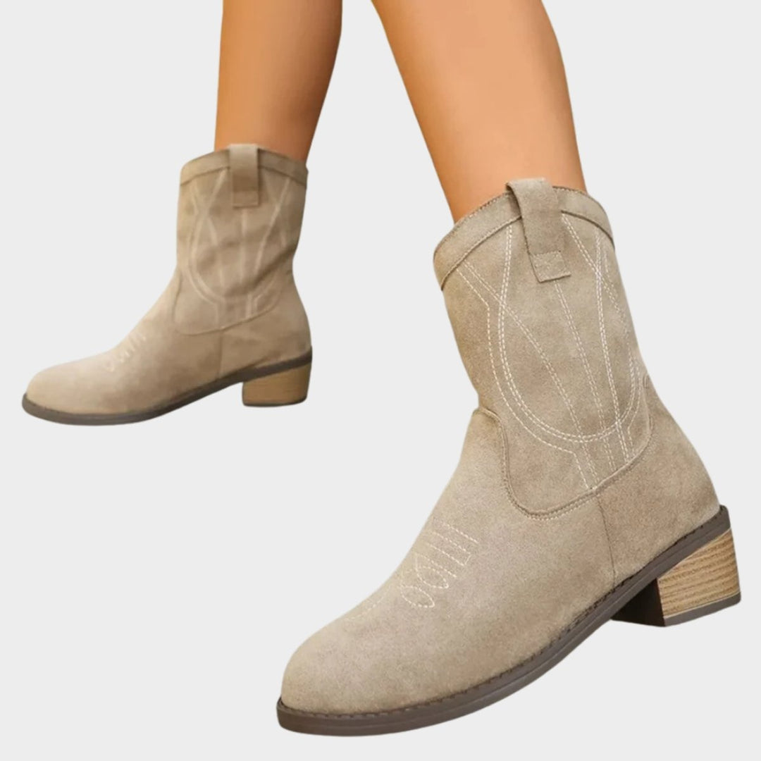 Isabel | Cowboy Boots de Camurça Mulher Cano Médio Bordado