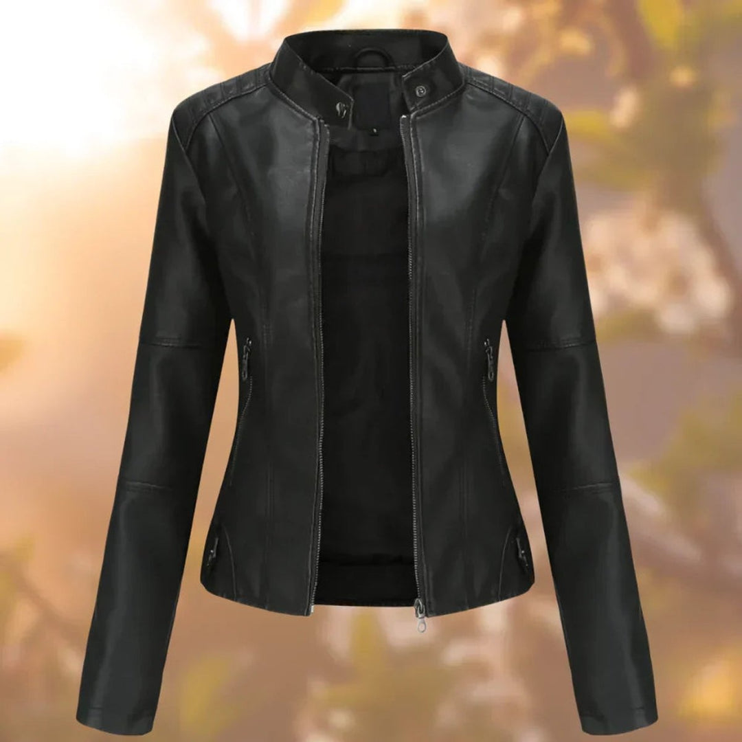 Joana | Blusão Biker de Polipele Mulher Gola Mao Slim-Fit