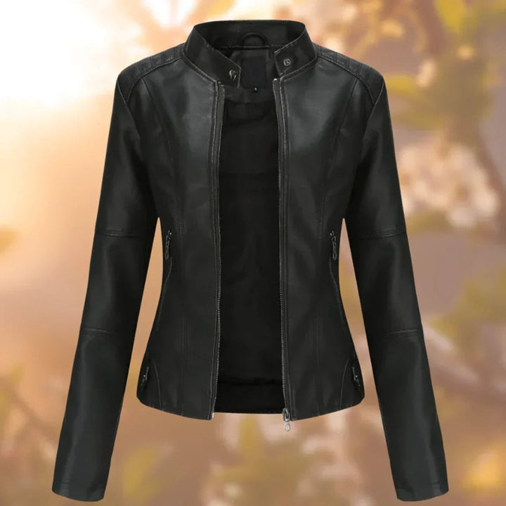 Joana | Blusão Biker de Polipele Mulher Gola Mao Slim-Fit