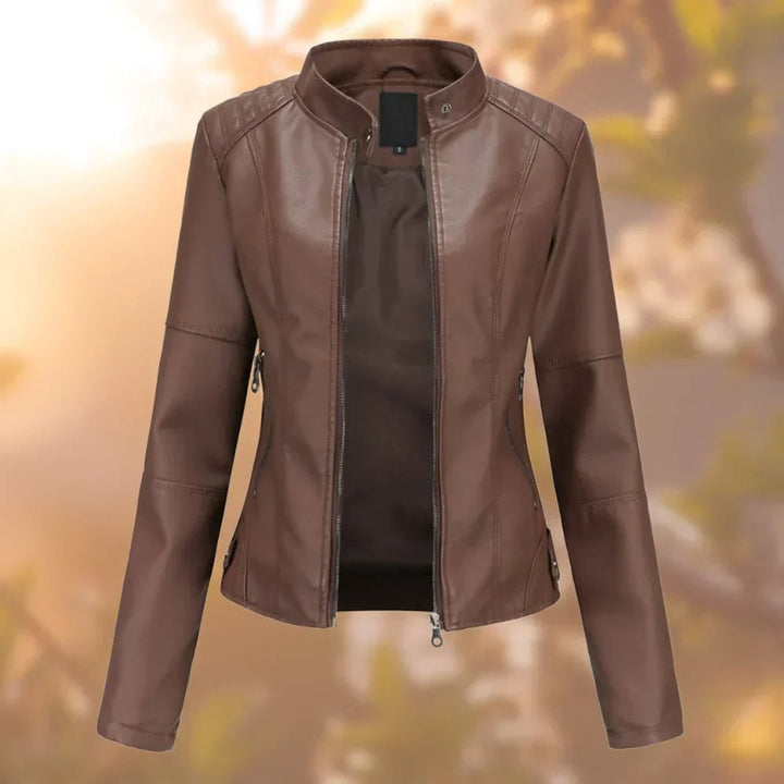 Joana | Blusão Biker de Polipele Mulher Gola Mao Slim-Fit