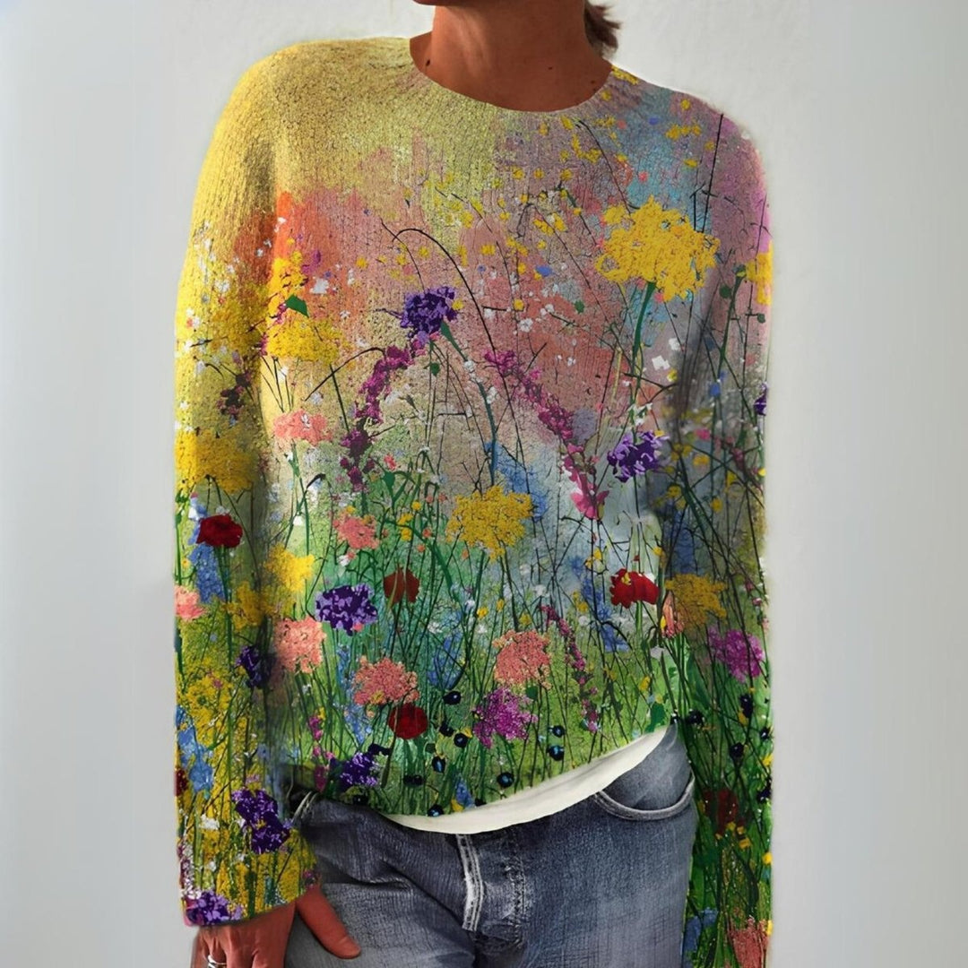 Joana | Camisola de Malha Estampada Floral Mulher Manga Longa
