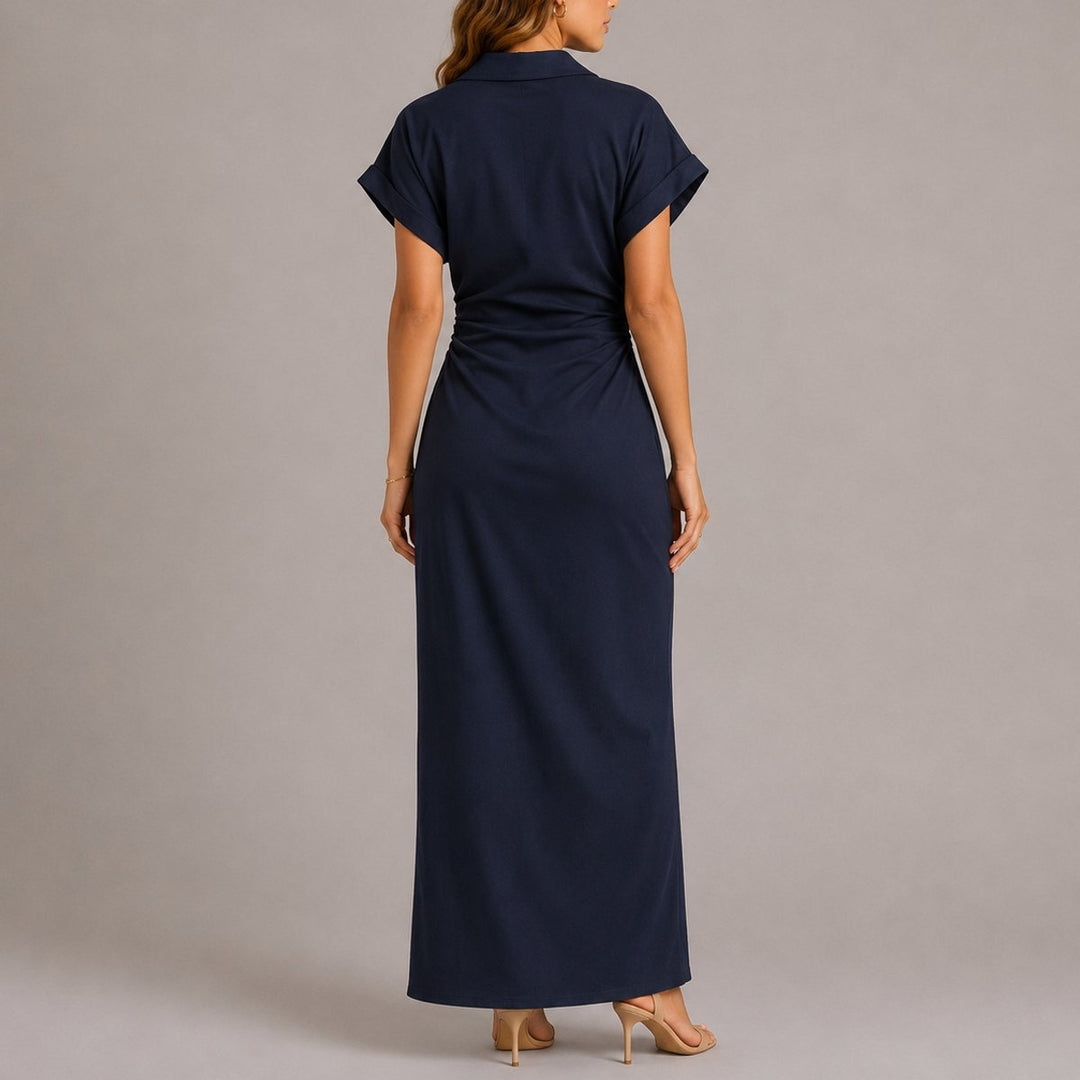 Lara | Vestido Camiseiro Comprido Ajustado Vestidos Outono Mulher Franzido Lateral