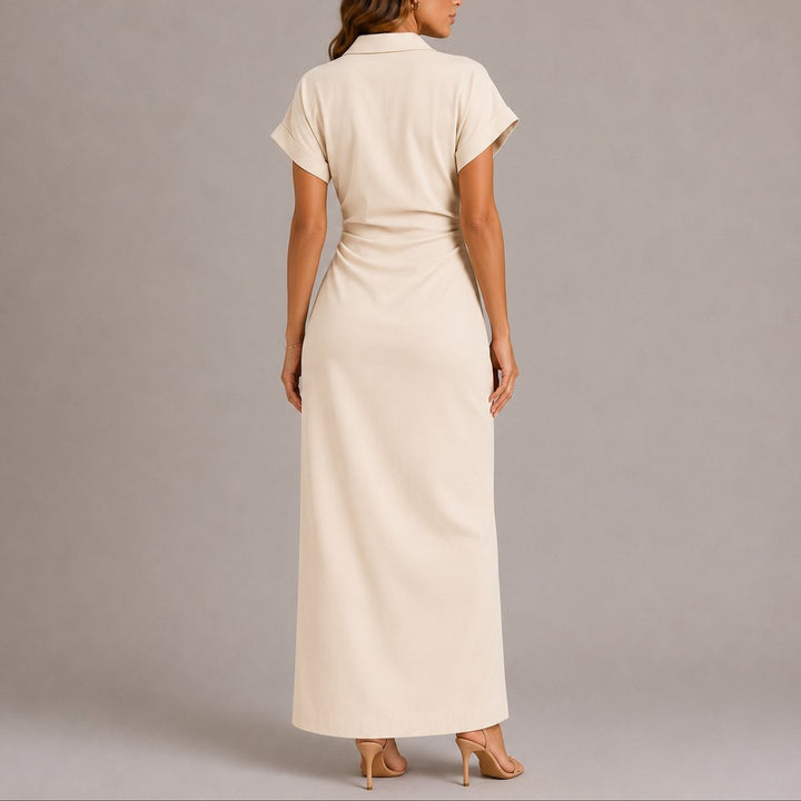 Lara | Vestido Camiseiro Comprido Ajustado Vestidos Outono Mulher Franzido Lateral