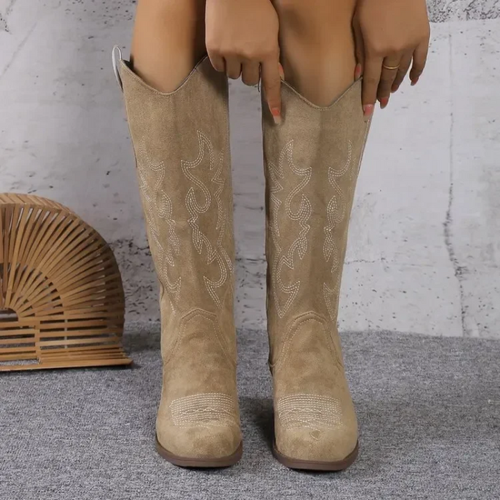 Laura | Botas Cowboy de Camurça Mulher Cano Alto Bordados