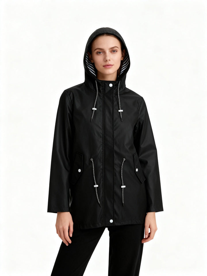 Laura | Capa de Chuva Impermeável Mulher com Capuz Cintura Ajustável