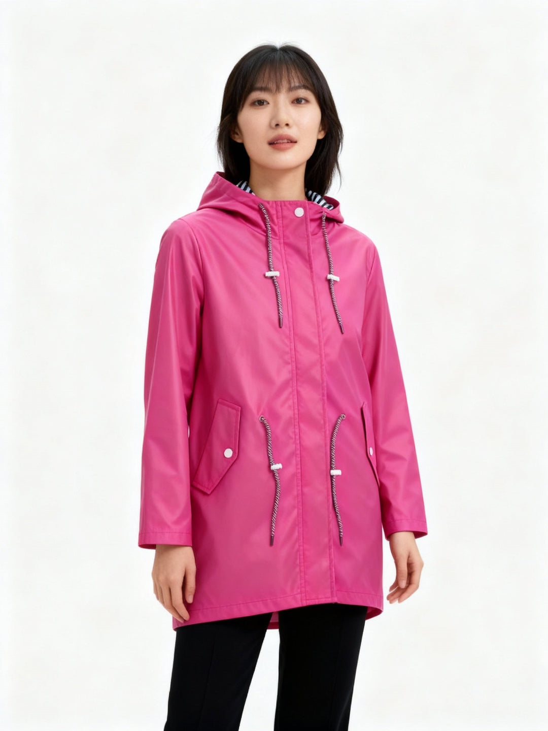 Laura | Capa de Chuva Impermeável Mulher com Capuz Cintura Ajustável