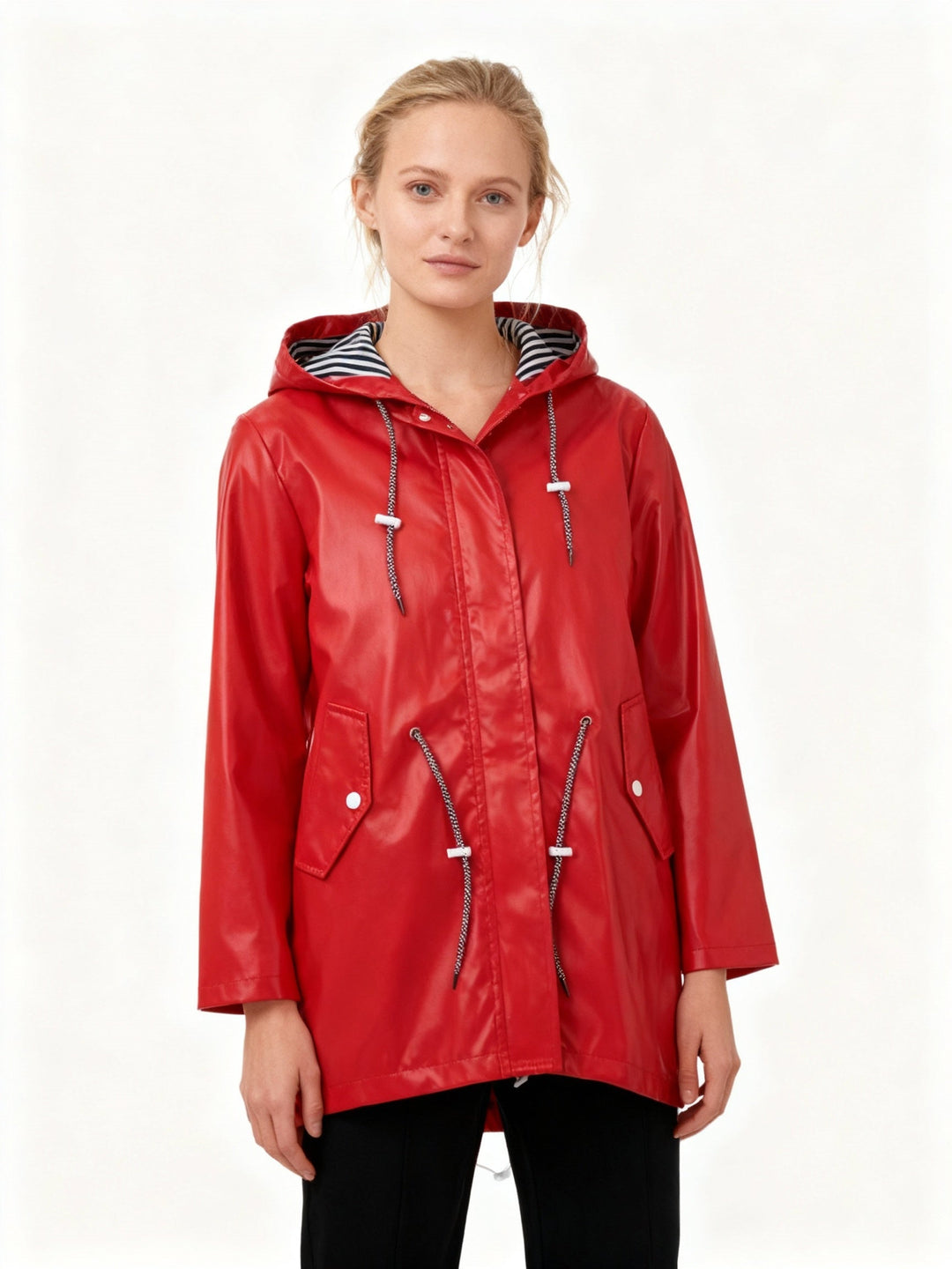 Laura | Capa de Chuva Impermeável Mulher com Capuz Cintura Ajustável