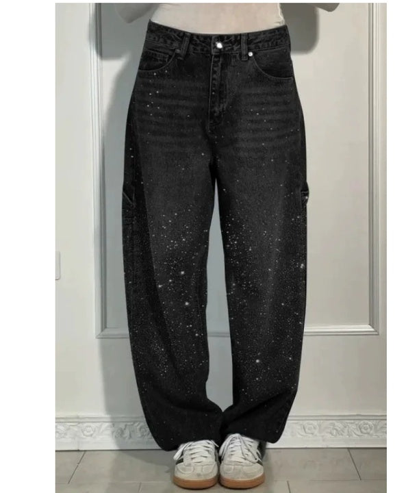 Laura | Jeans Mulher Perna Larga com Strass