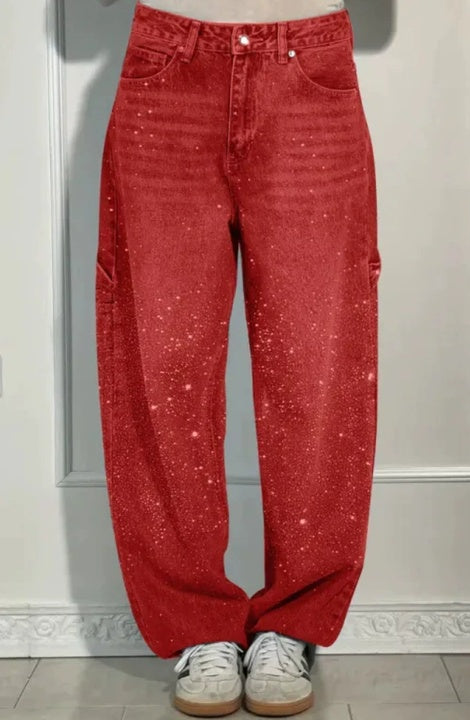 Laura | Jeans Mulher Perna Larga com Strass