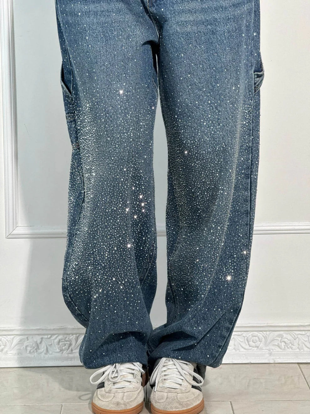 Laura | Jeans Mulher Perna Larga com Strass