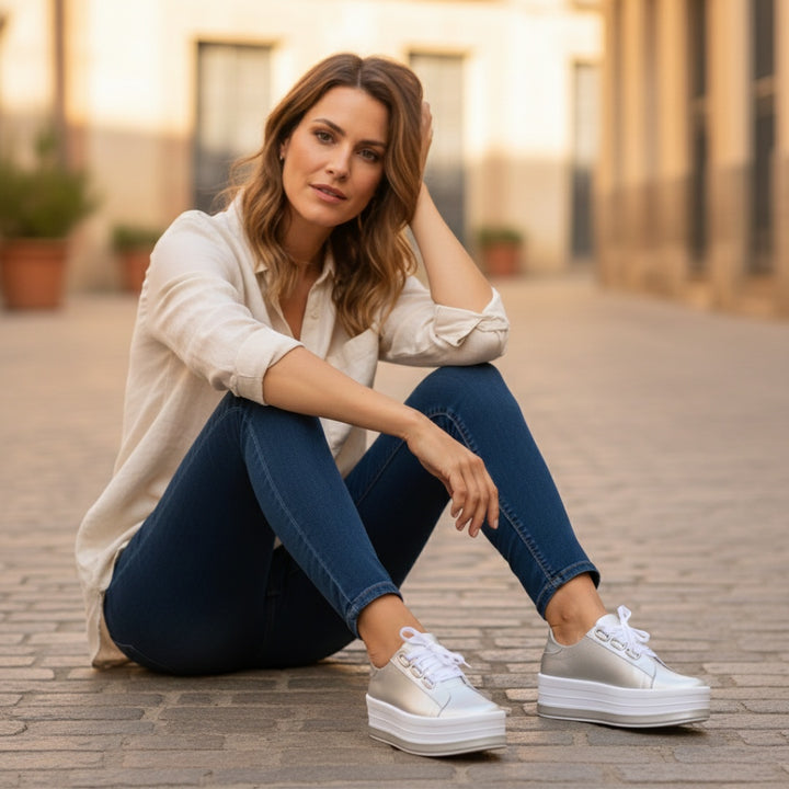 Laura | Sapatilhas Plataforma Mulher Cordões Sola Alta