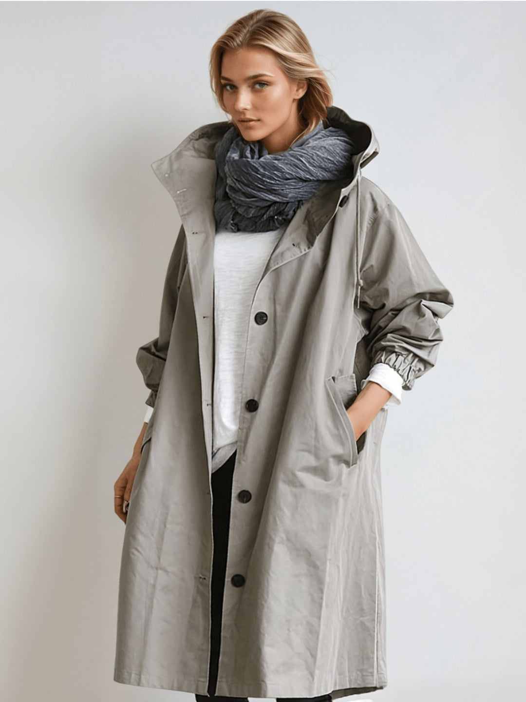 Laura | Trench Coat Comprido Mulher com Capuz Oversize