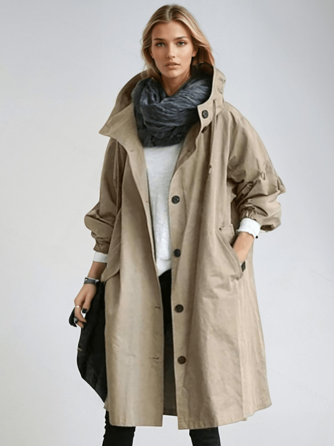 Laura | Trench Coat Comprido Mulher com Capuz Oversize