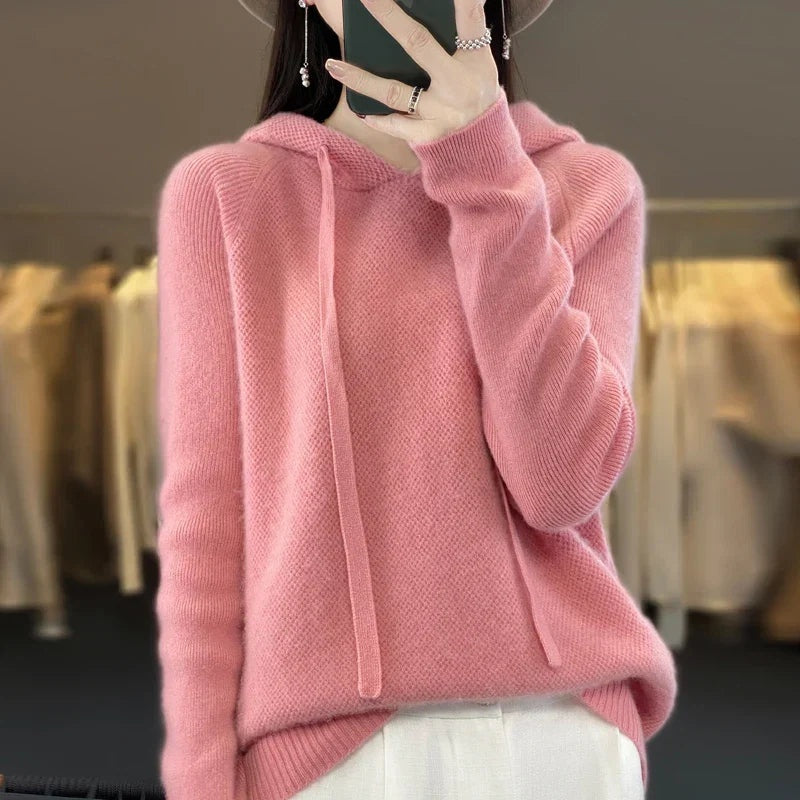Leonor | Camisola de Malha com Capuz Mulher Lã Merino Manga Comprida