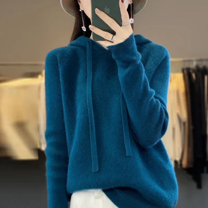 Leonor | Camisola de Malha com Capuz Mulher Lã Merino Manga Comprida