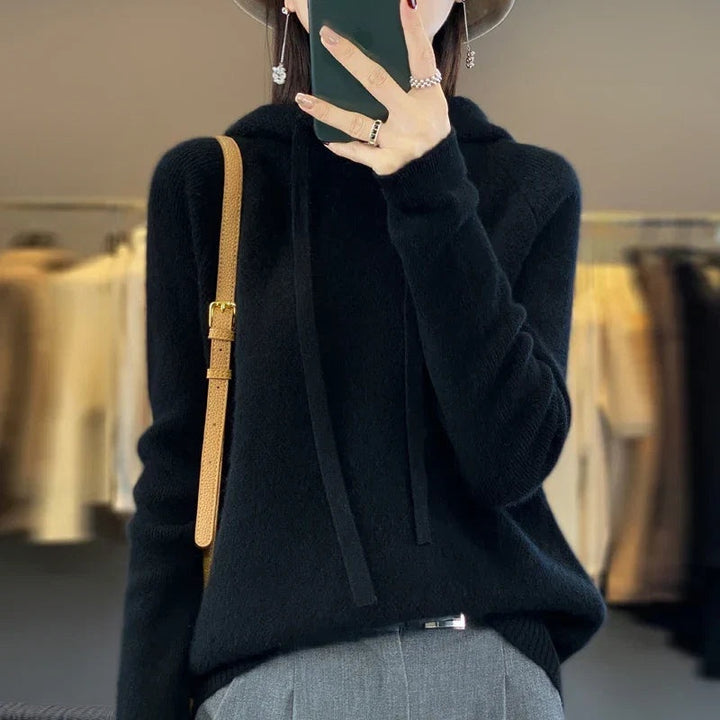 Leonor | Camisola de Malha com Capuz Mulher Lã Merino Manga Comprida