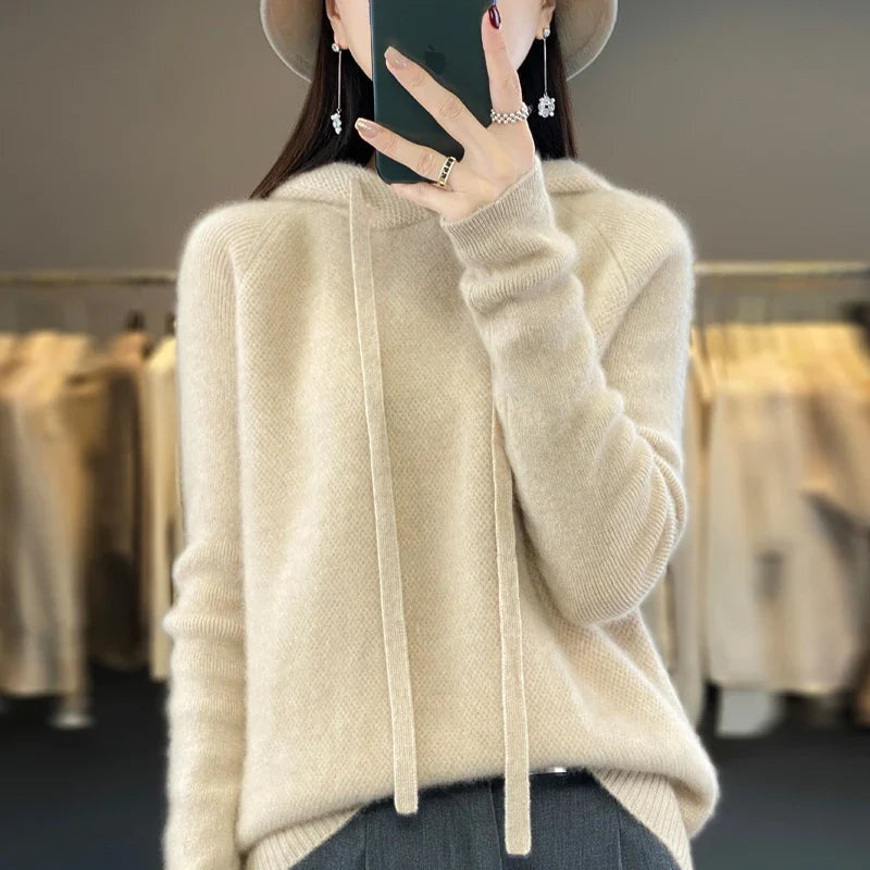 Leonor | Camisola de Malha com Capuz Mulher Lã Merino Manga Comprida