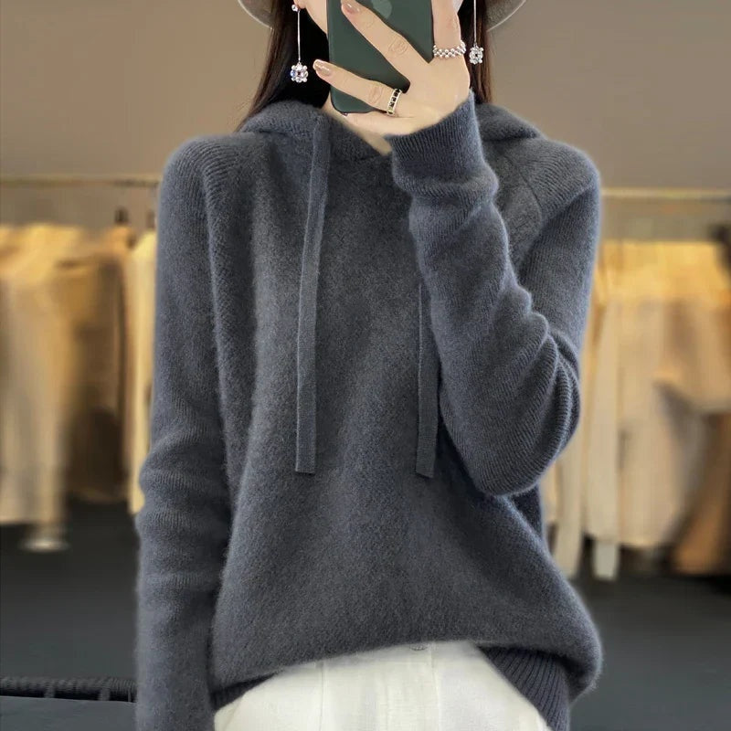 Leonor | Camisola de Malha com Capuz Mulher Lã Merino Manga Comprida