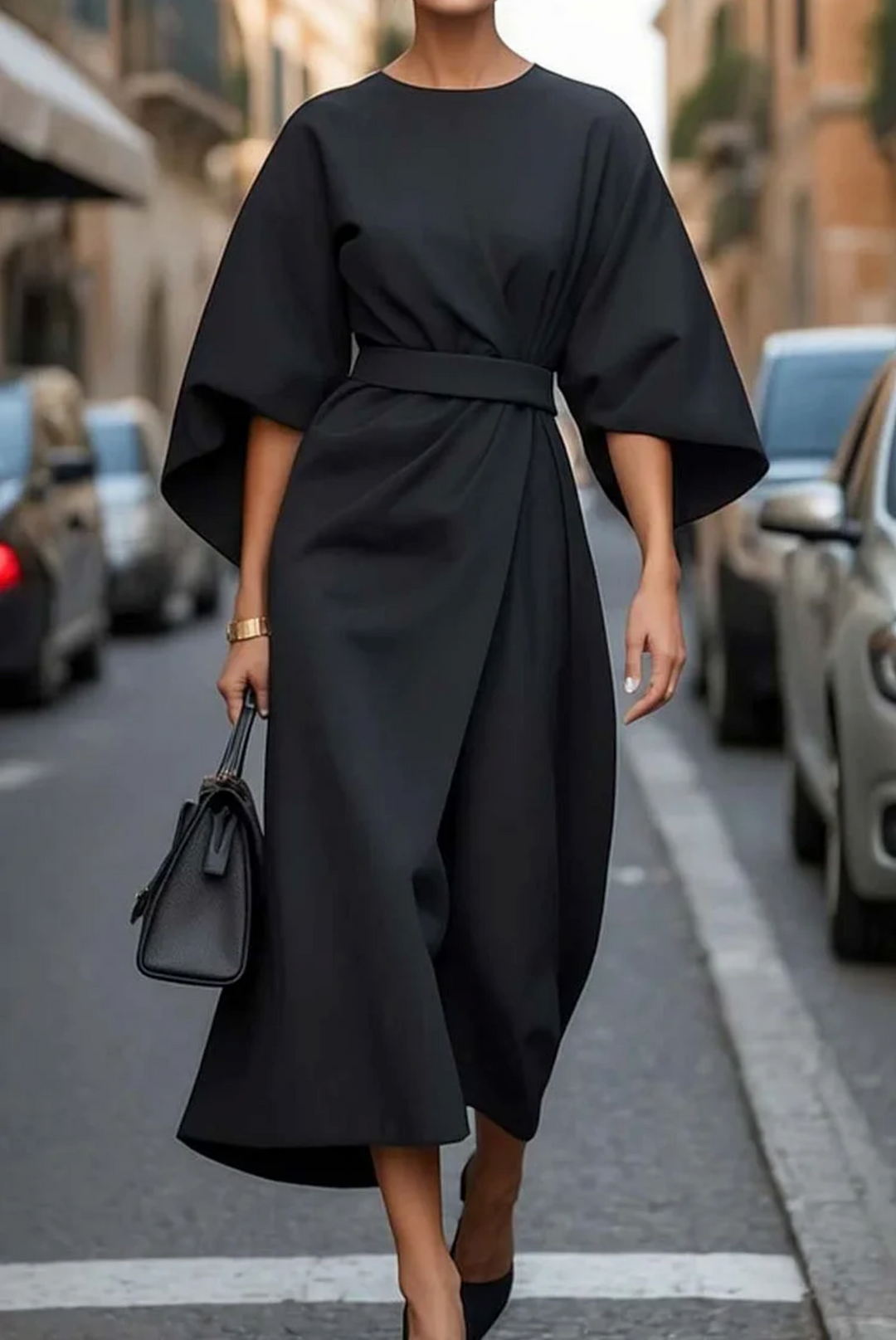 Matilde | Vestido Midi Manga Comprida Mulher Cintura Marcada