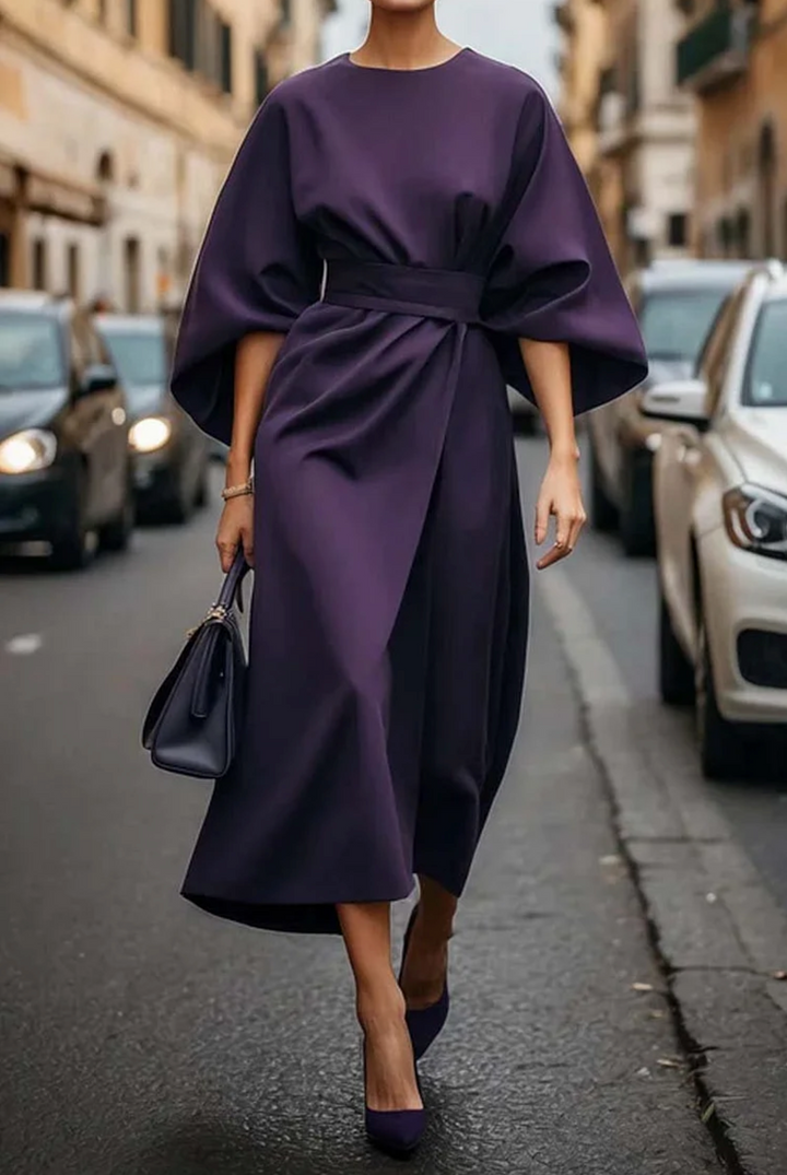 Matilde | Vestido Midi Manga Comprida Mulher Cintura Marcada